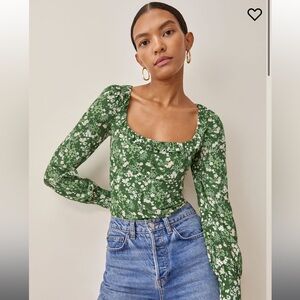 NWT Reformation Jon Top Green Floral 6